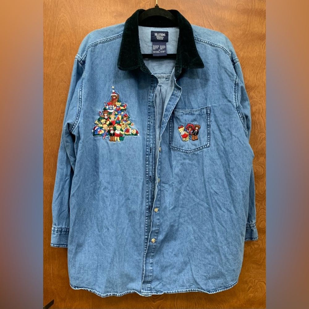 Vintage Solutions Velvet collar denim Christmas button down